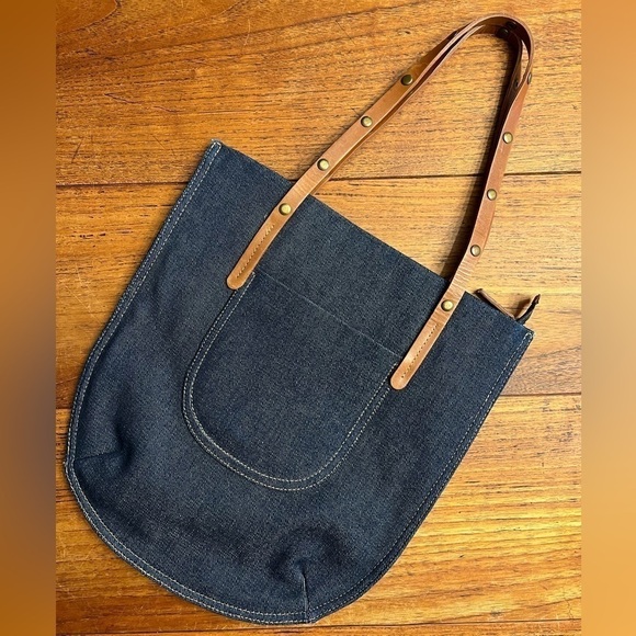 Sergio Zelcer Denim Leather Shoulder Bag / 13" x 14" - Picture 1 of 13